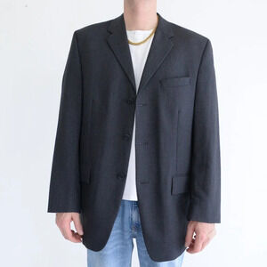 DKNY Essentials  Lord And Taylor Gray 100% Virgin Wool Three Button Blazer 40 R